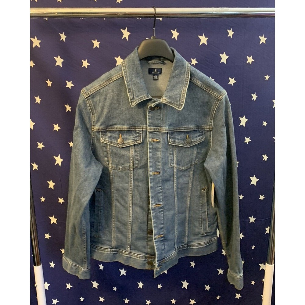 New George Denim Jean Jacket Stretch Men's Size L (42-44) NWT (Light wash)